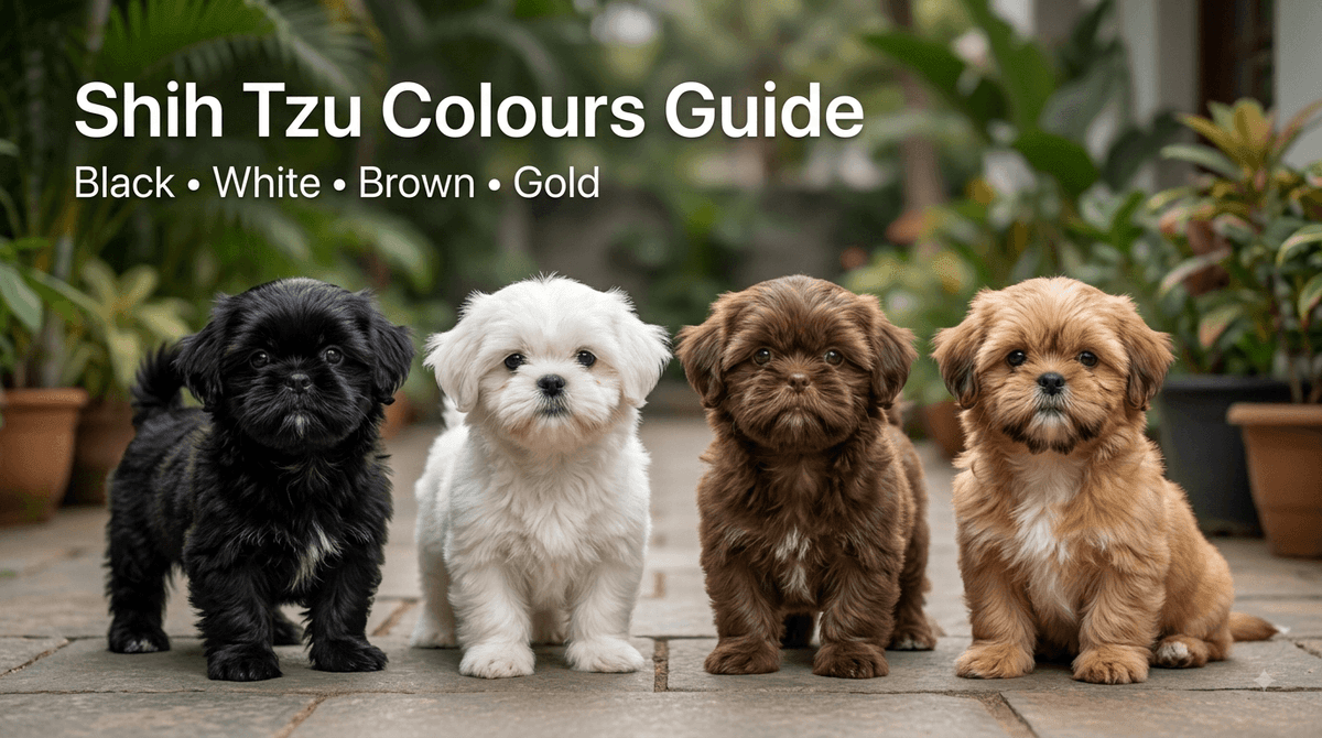 Shih Tzu black, white, brown and gold coat colours