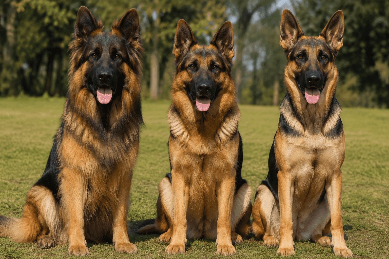 A side-by-side comparison of the four main German Shepherd coat types—Double Coat, Long Coat, Plush Coat, and Short Coat—highlighting their unique fur length, texture, and appearance to help prospective owners understand the breed's coat variations. Comparison of German Shepherd coat types including Double Coat, Long Coat, Plush Coat, and Short Coat in a realistic side-by-side guide.